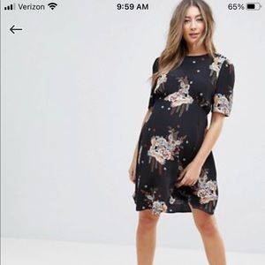 Black Short-sleeve Floral Maternity Dress